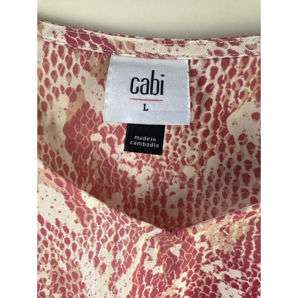 Cabi Bethany Snake Print Blouse Pink White Long Blouson Sleeve 5708 Women Large - Picture 4 of 11